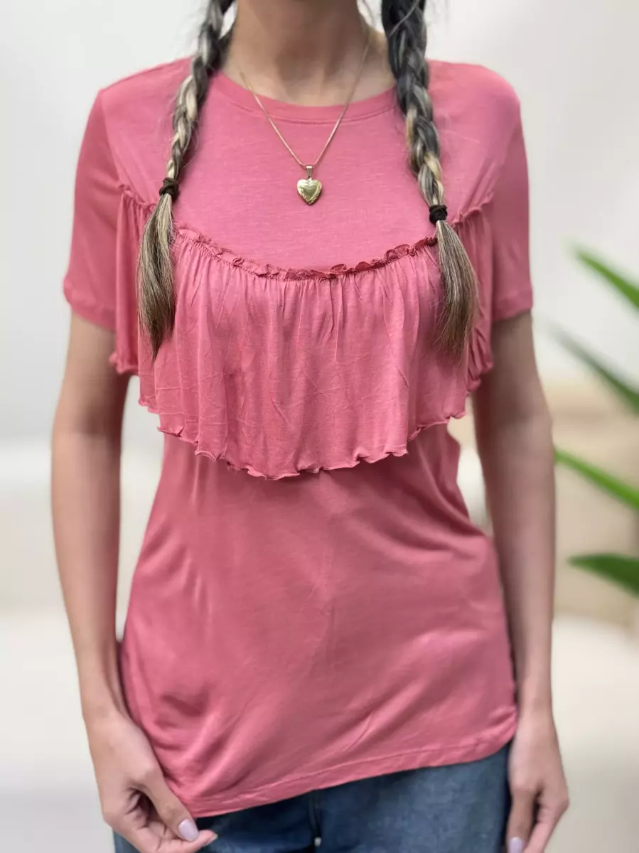 تیشرت ویسکوز گلبهی چیندار