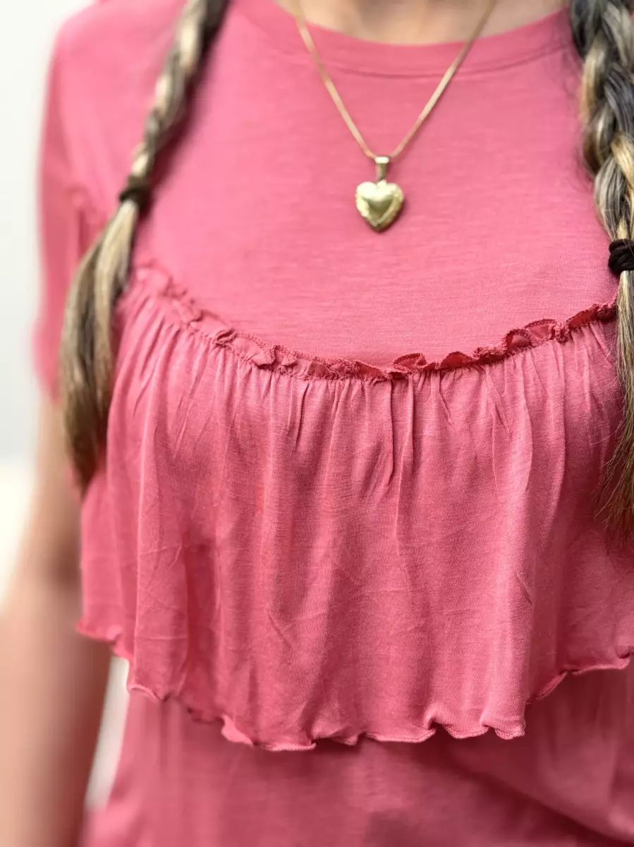 تیشرت ویسکوز گلبهی چیندار