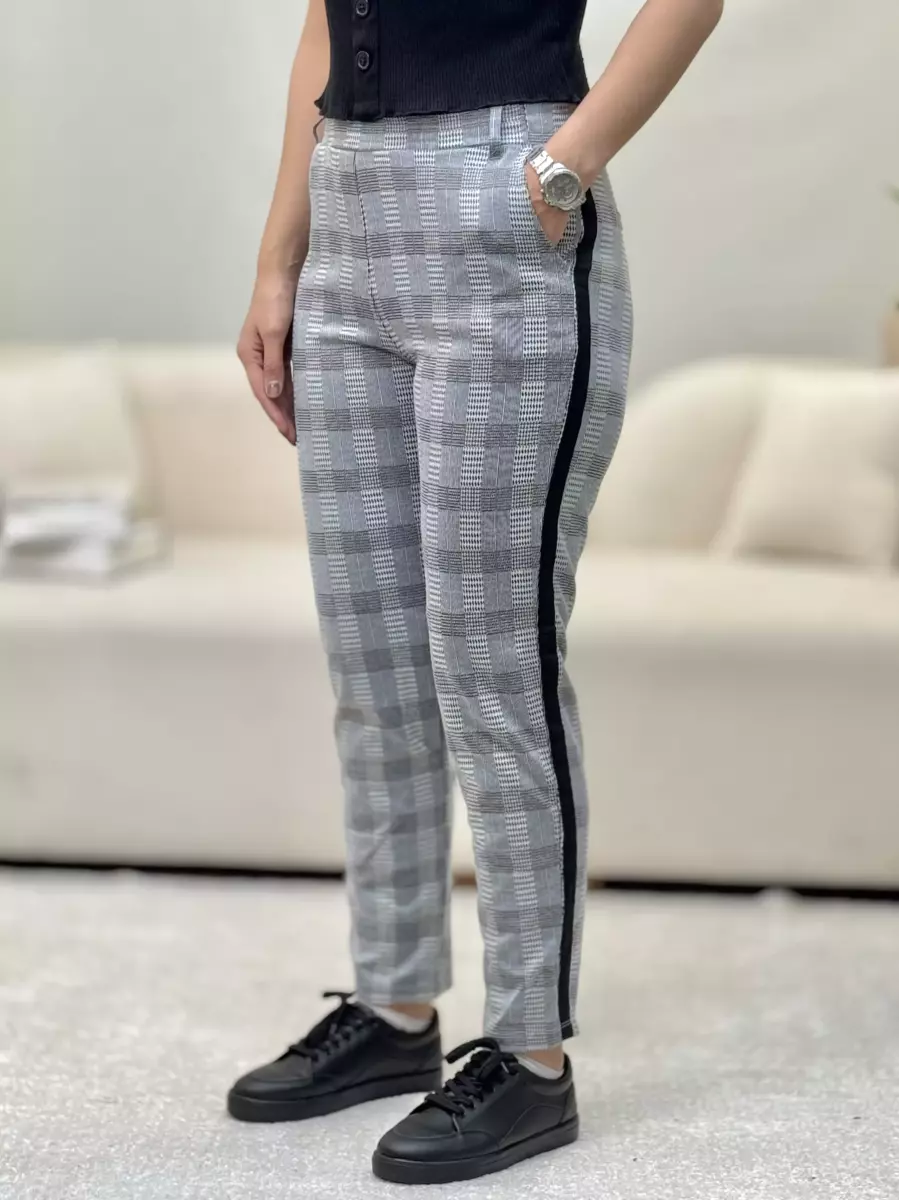 شلوار طوسی چهارخانه up2