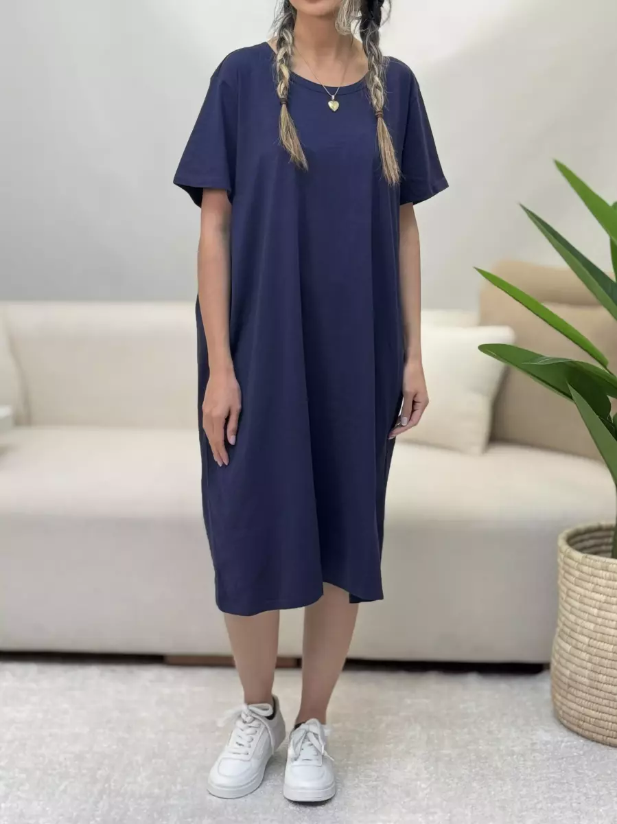 پیراهن ساده سرمه ای قواره دار