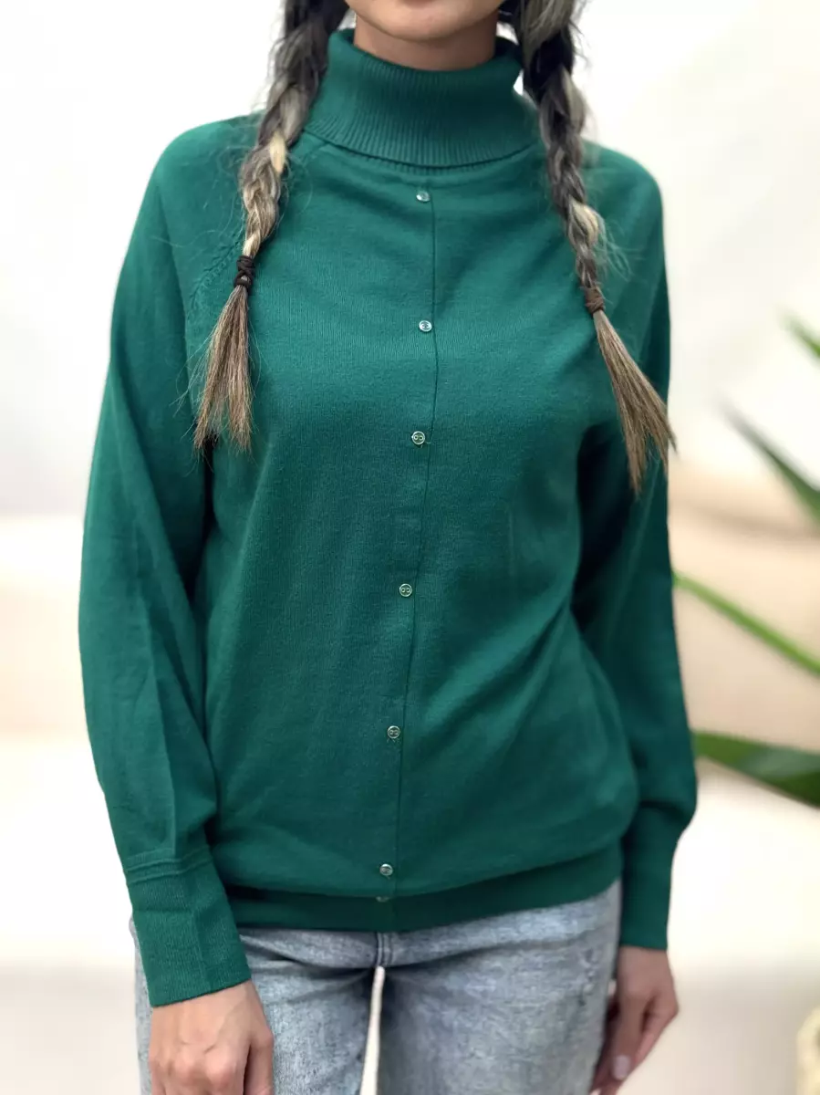 بافت یقه اسکی جلودکمه(سبز-آجری)