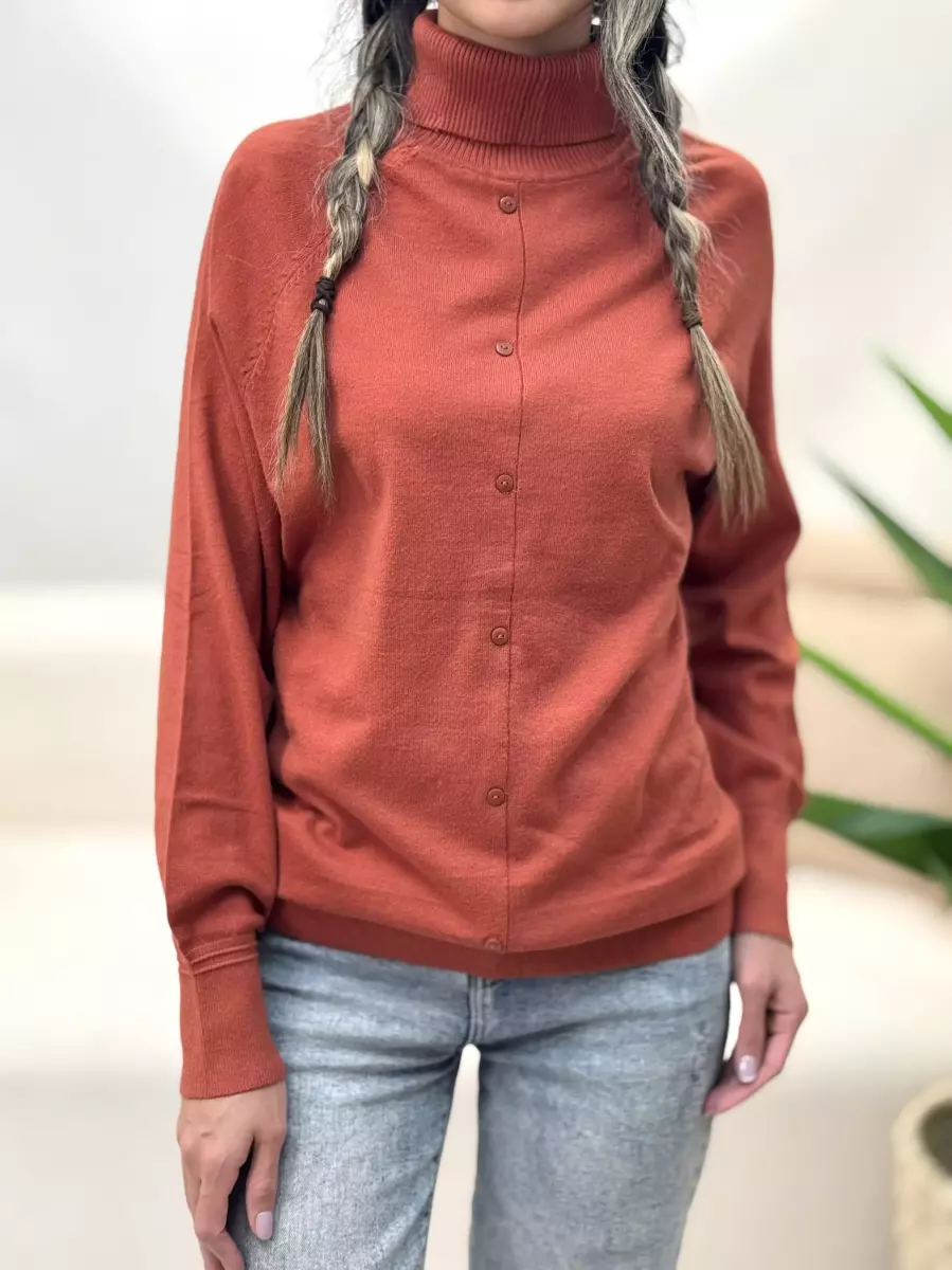 بافت یقه اسکی جلودکمه(سبز-آجری)