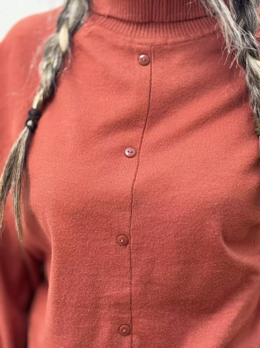 بافت یقه اسکی جلودکمه(سبز-آجری)