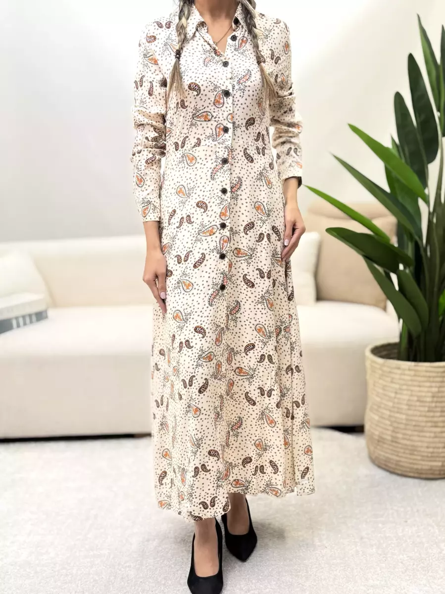 پیراهن  کرم طرحدار