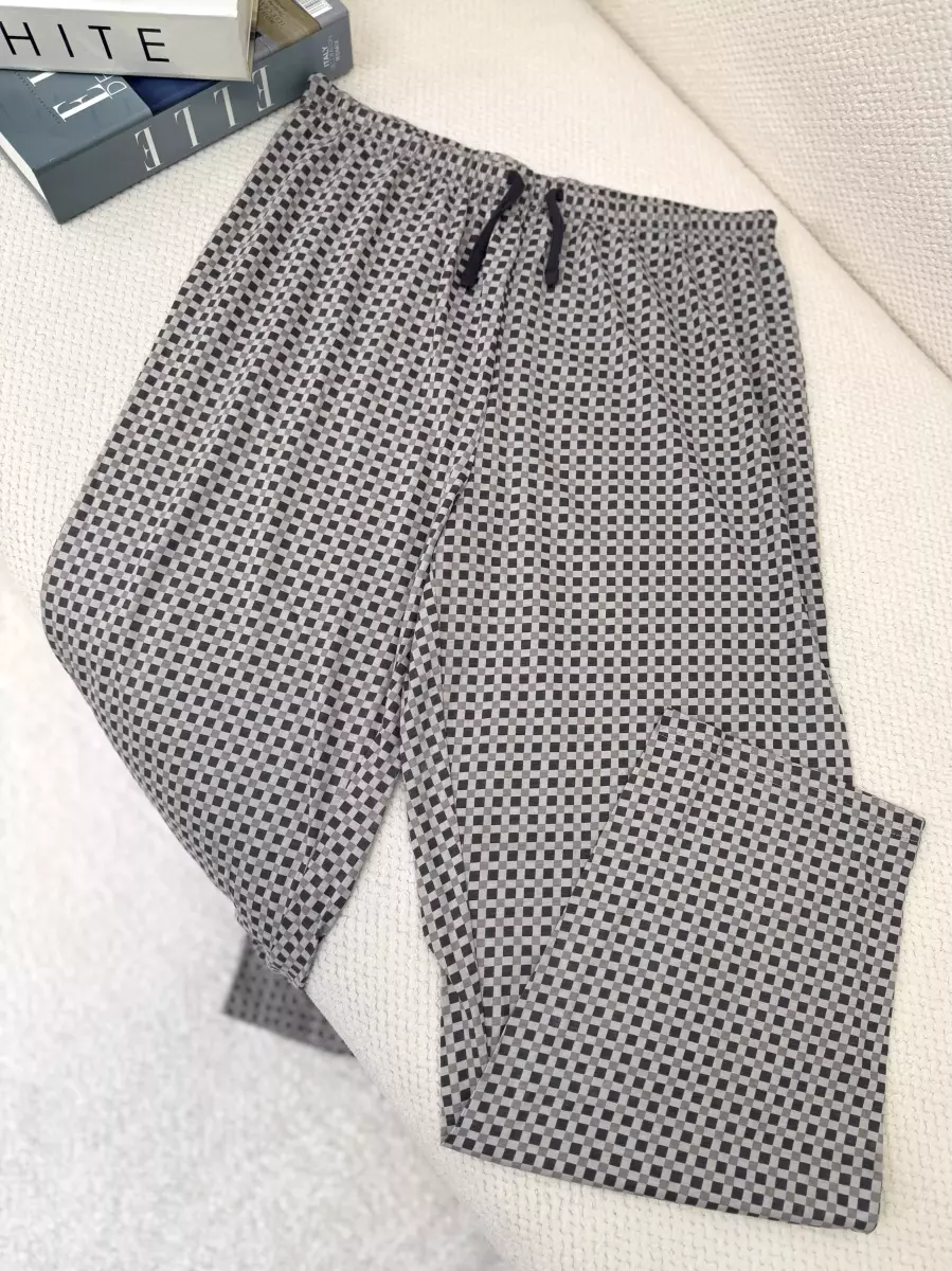 شلوار راحتی چهارخانه طوسی