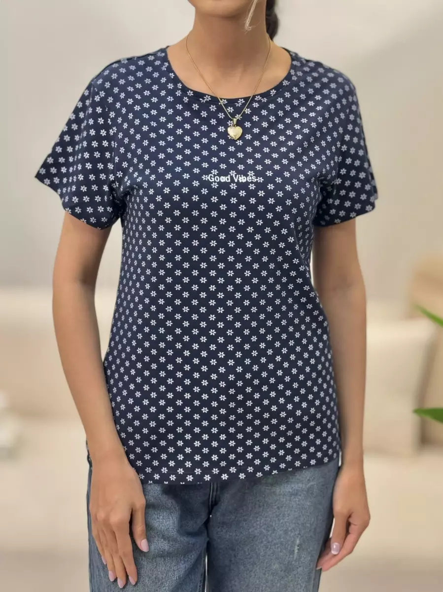 تیشرت سرمه ای گلدار