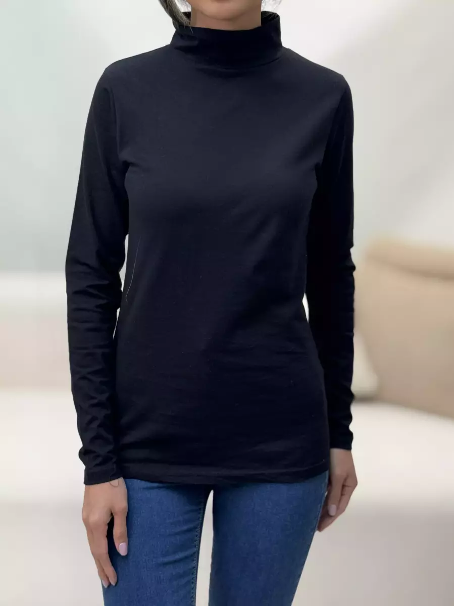 بلوز آستین بلند مشکی یقه 3سانت