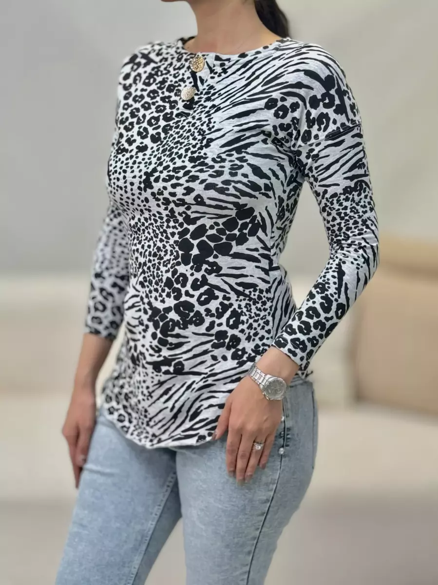 بلوز پاییزه پلنگی پشت دکمه