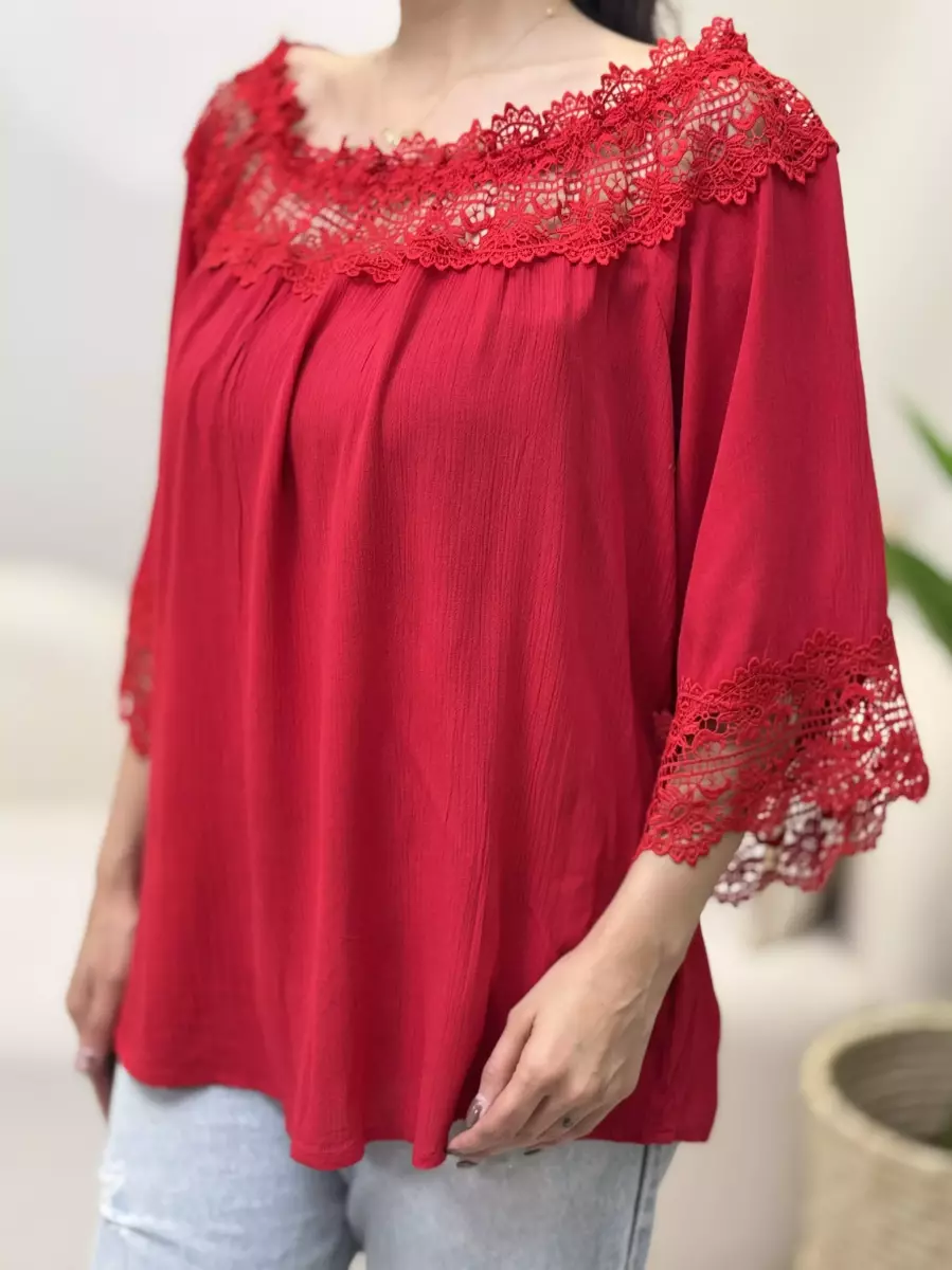 شومیز آستین بلند گیپوردار