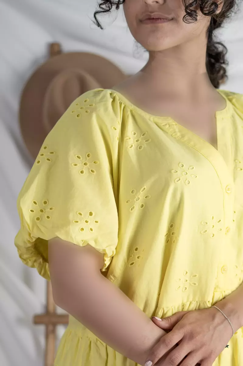 پیراهن خامه دوزی رنگ لیمویی