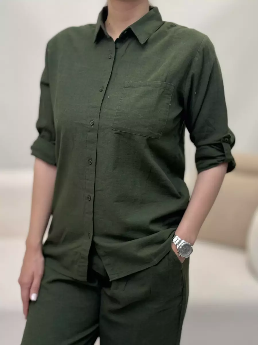 ست شومیز شلوار لینن شیری و سبز