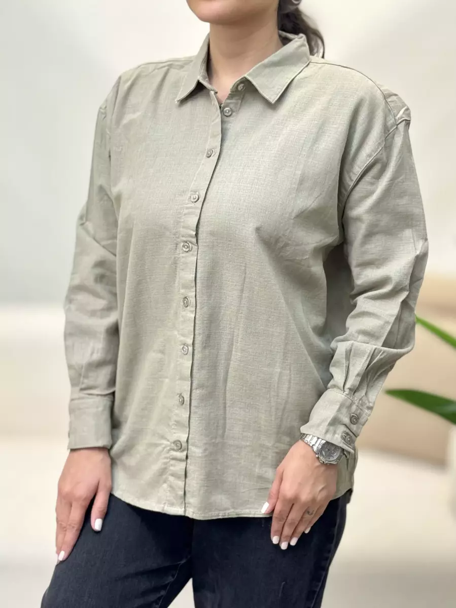 شومیز لینن دکمه چوبی (چند رنگ)