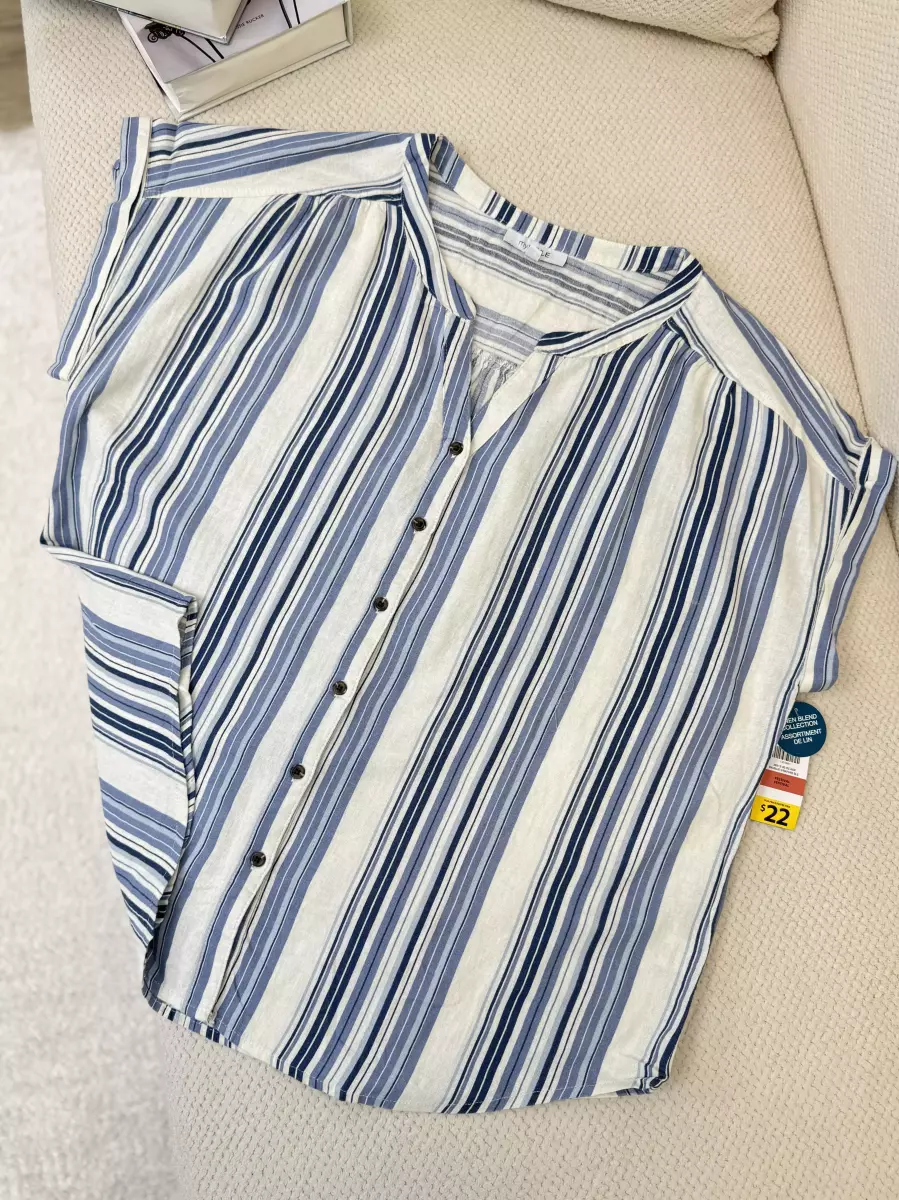 شومیز لینن راه راه آبی