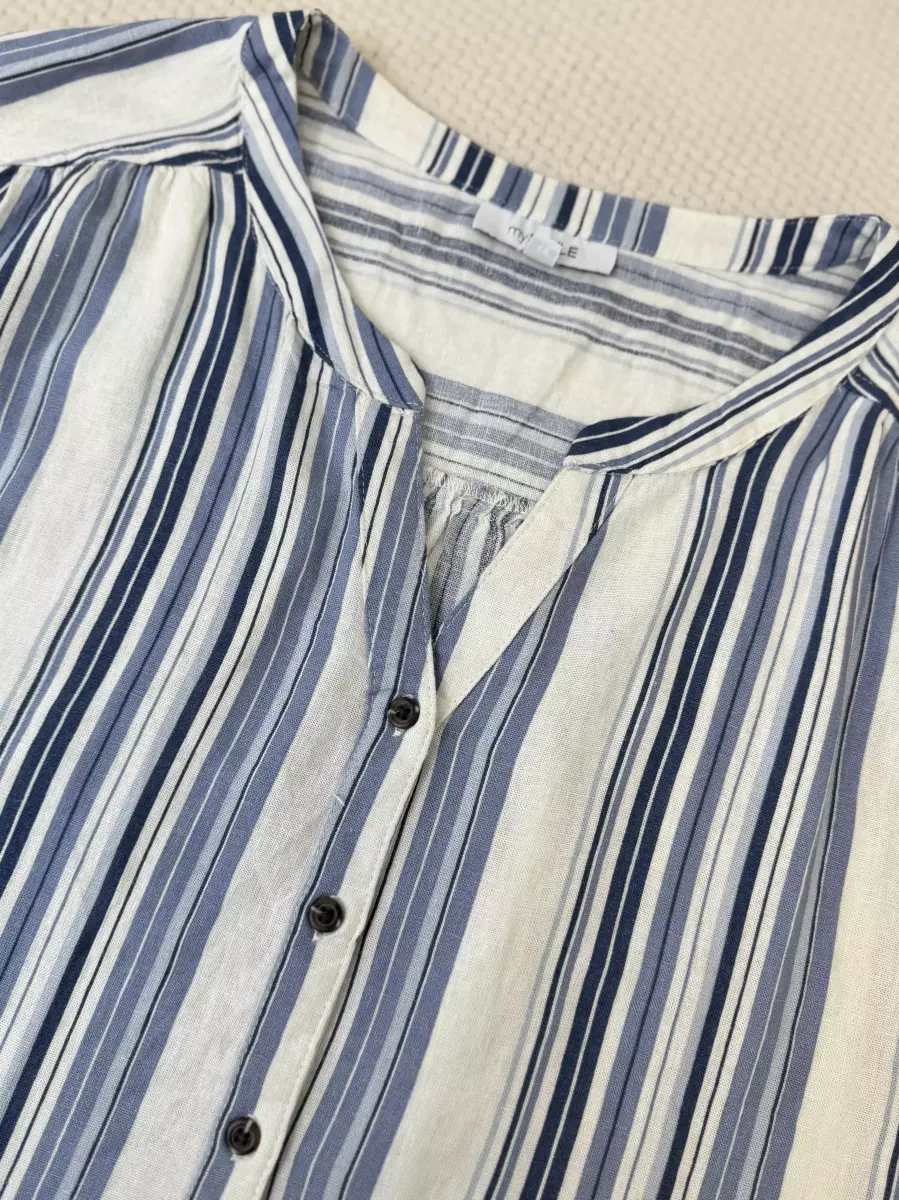 شومیز لینن راه راه آبی