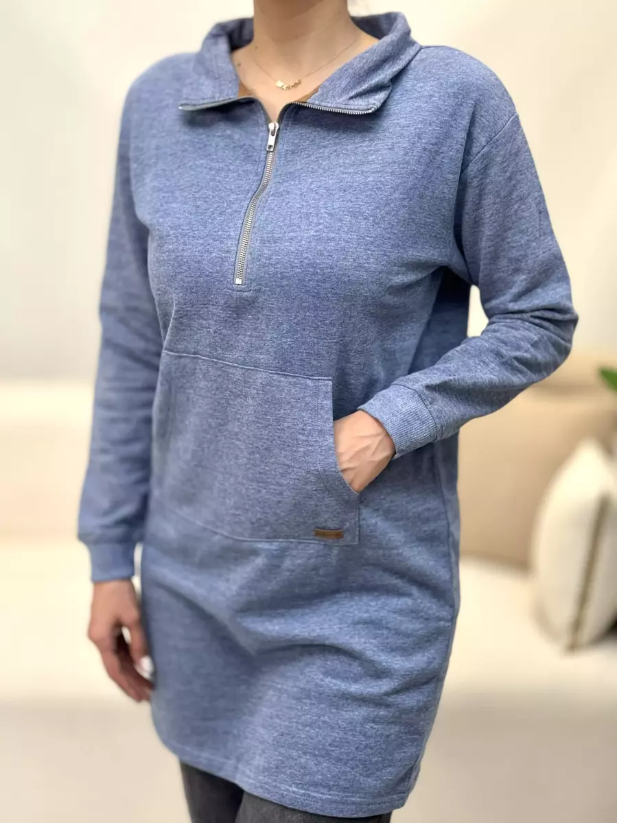 هودی نیم زیپ آبی gina