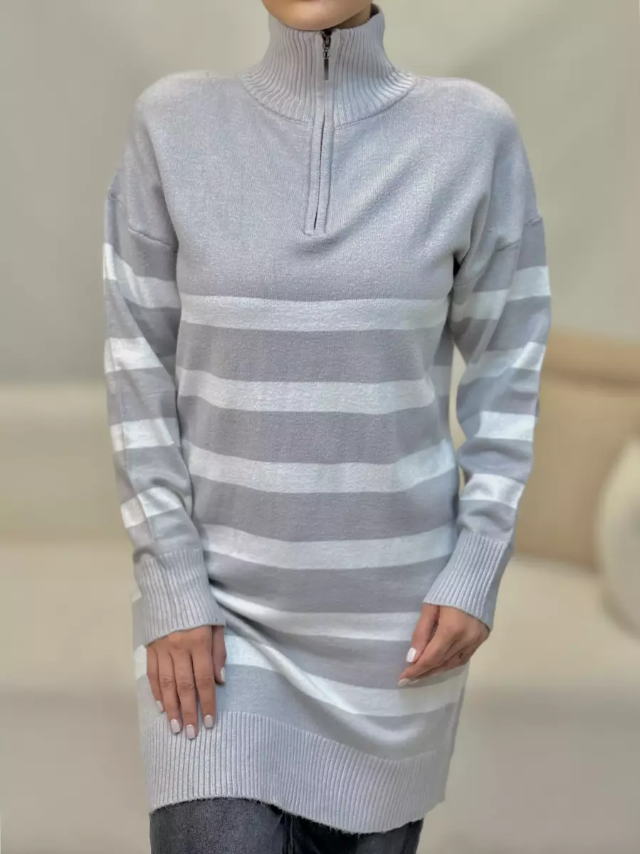 بافت طوسی نیم زیپ راه راه