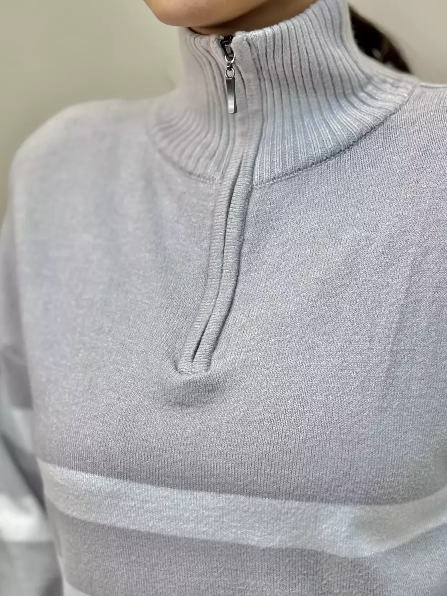 بافت طوسی نیم زیپ راه راه