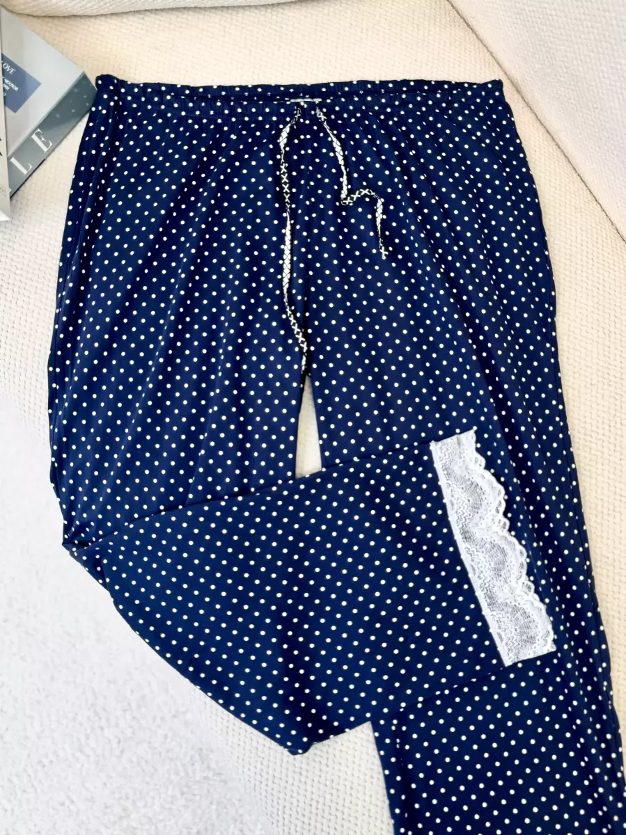 شلوار راحتی خال خالی سرمه ای