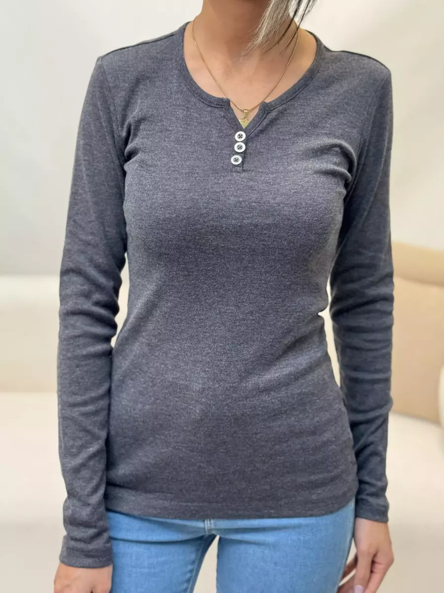 تیشرت آستین بلند 3 دکمه