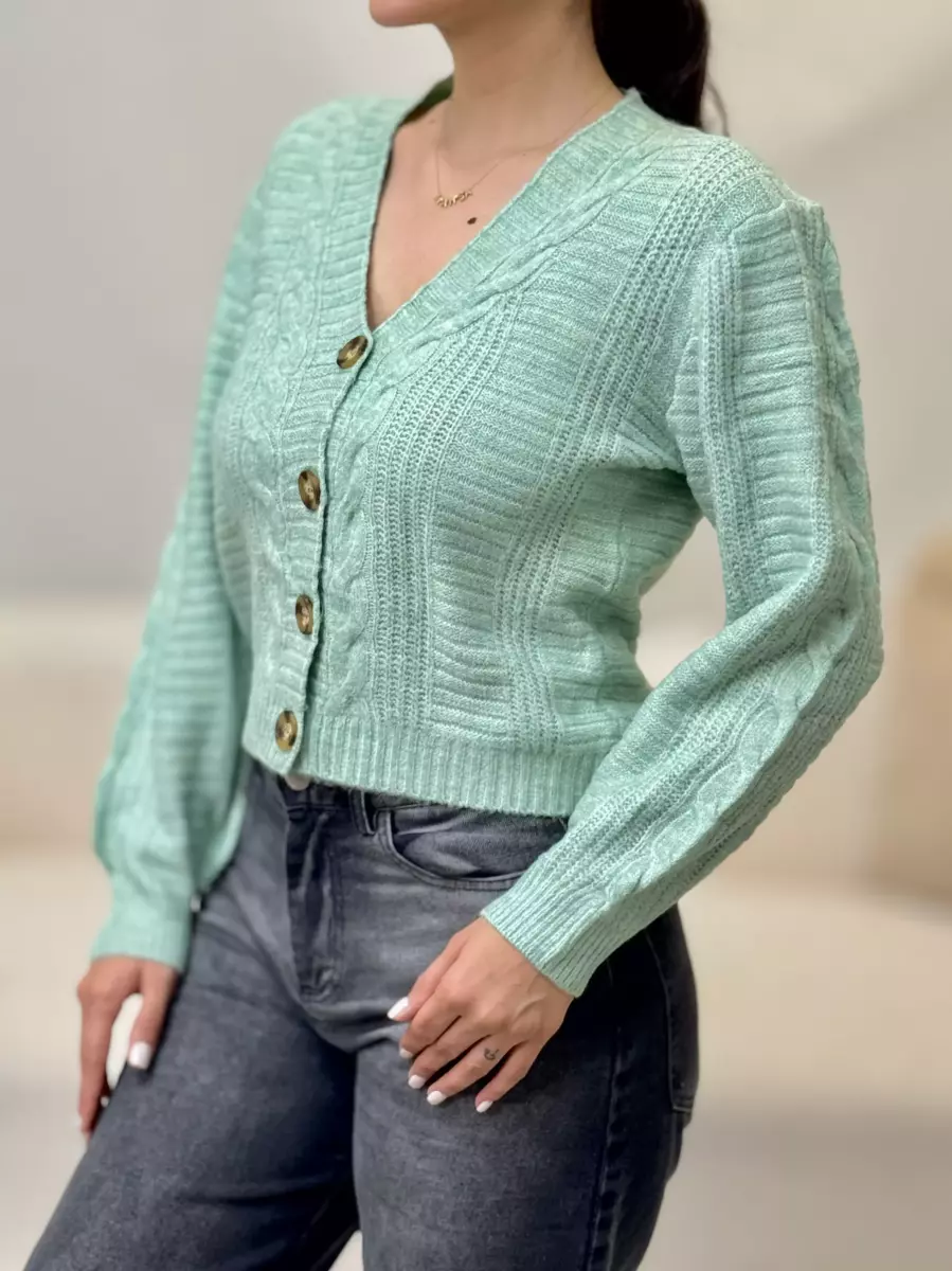 ژاکت کراپ بافت سبز پاستلی