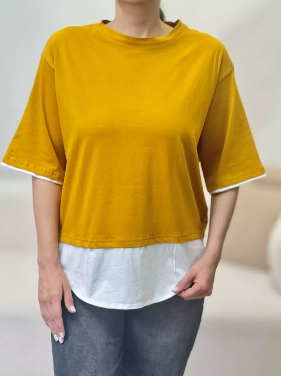 تیشرت باکسی پایین شومیزی ساده