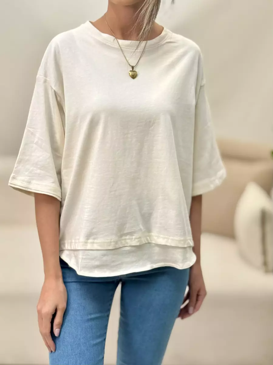 تیشرت باکسی پایین شومیزی ساده