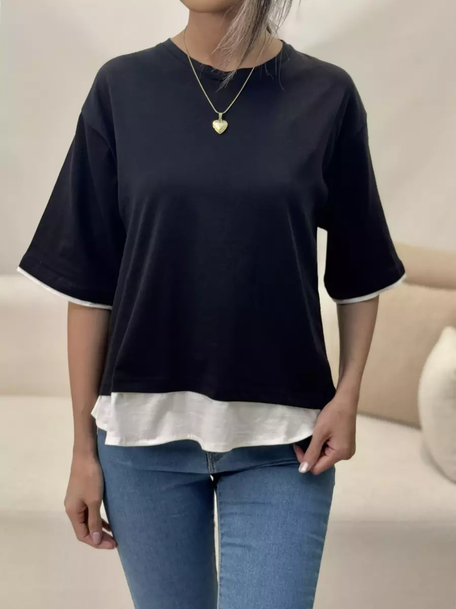 تیشرت باکسی پایین شومیزی ساده