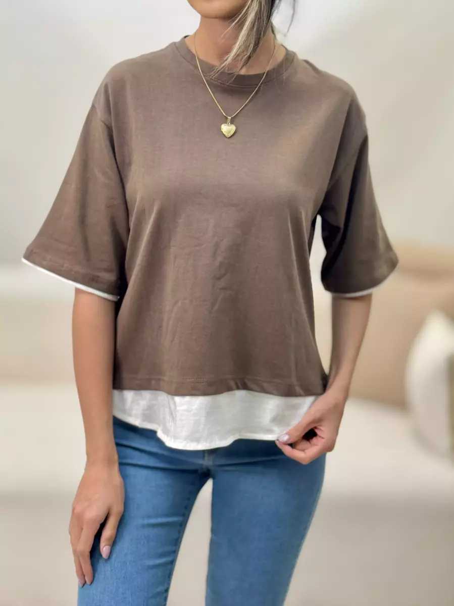 تیشرت باکسی پایین شومیزی ساده