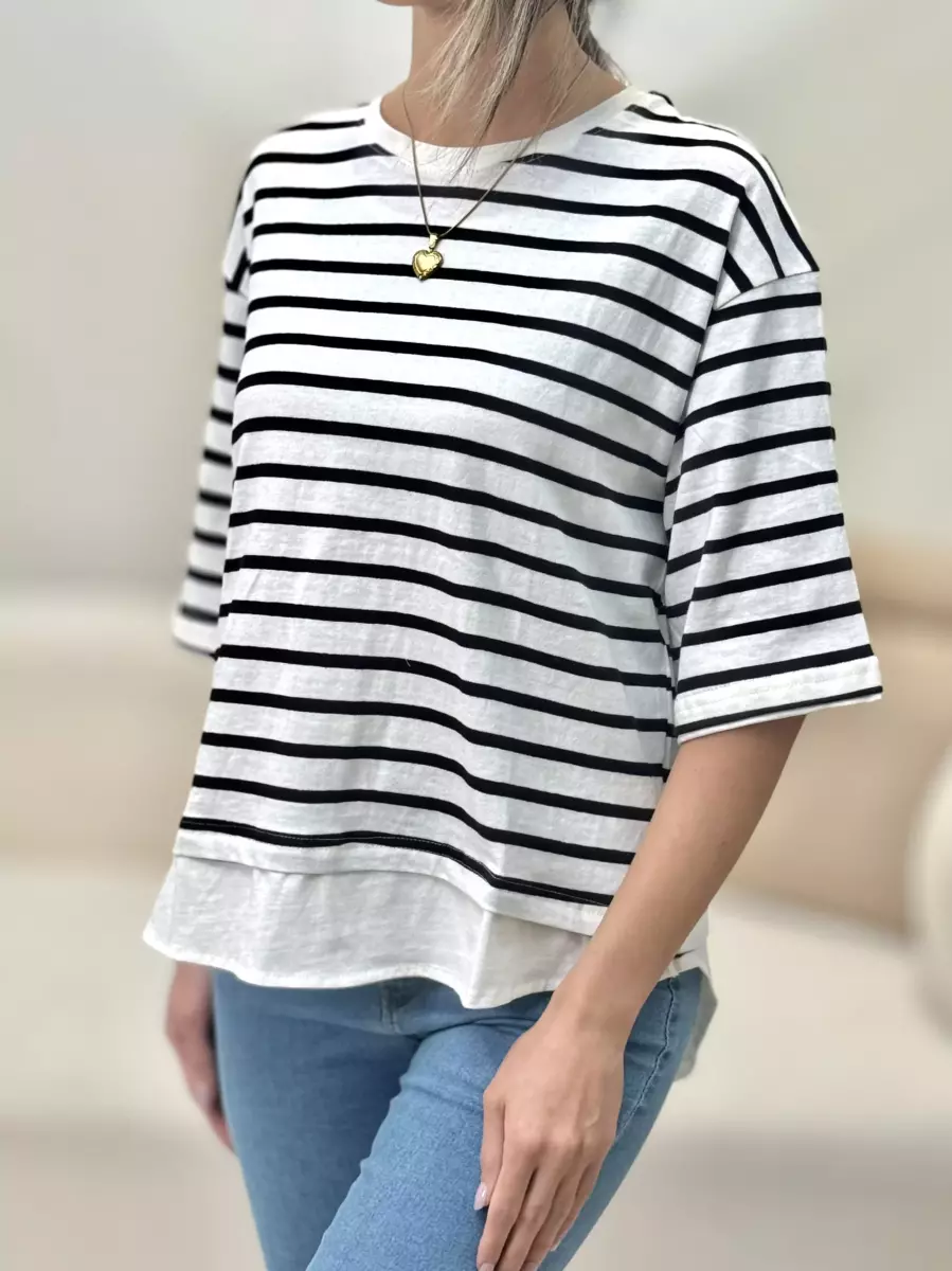 تیشرت باکسی پایین شومیزی راه راه