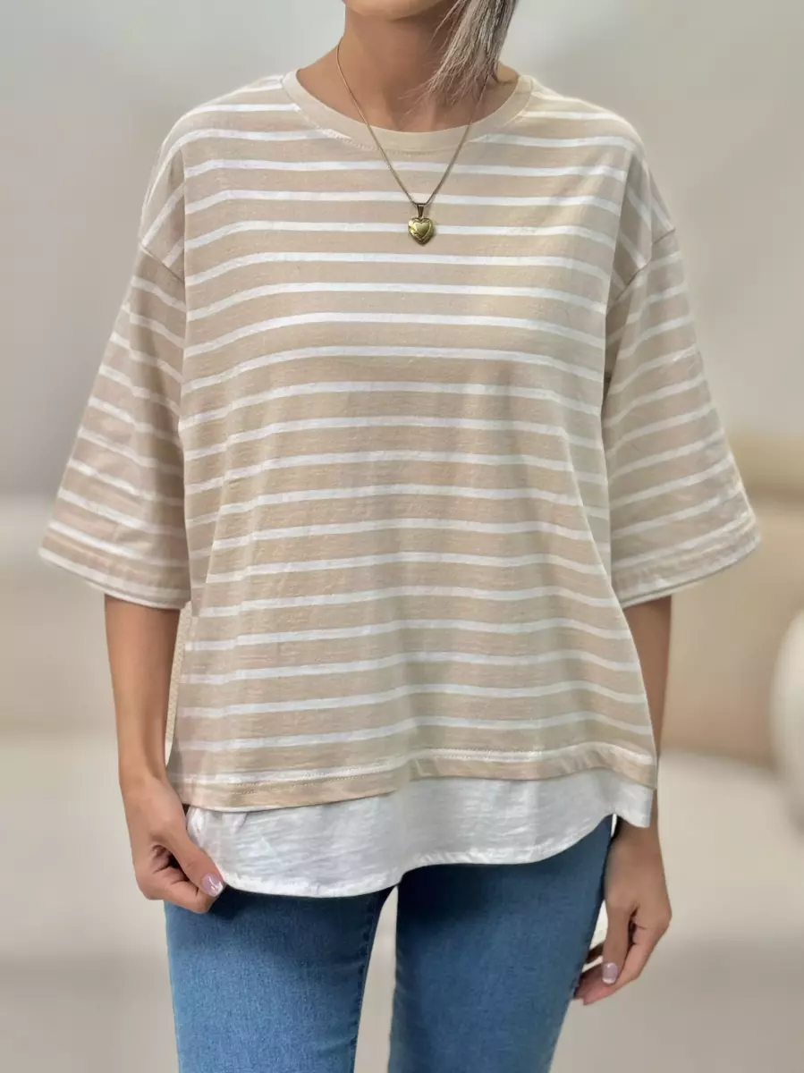 تیشرت باکسی پایین شومیزی راه راه