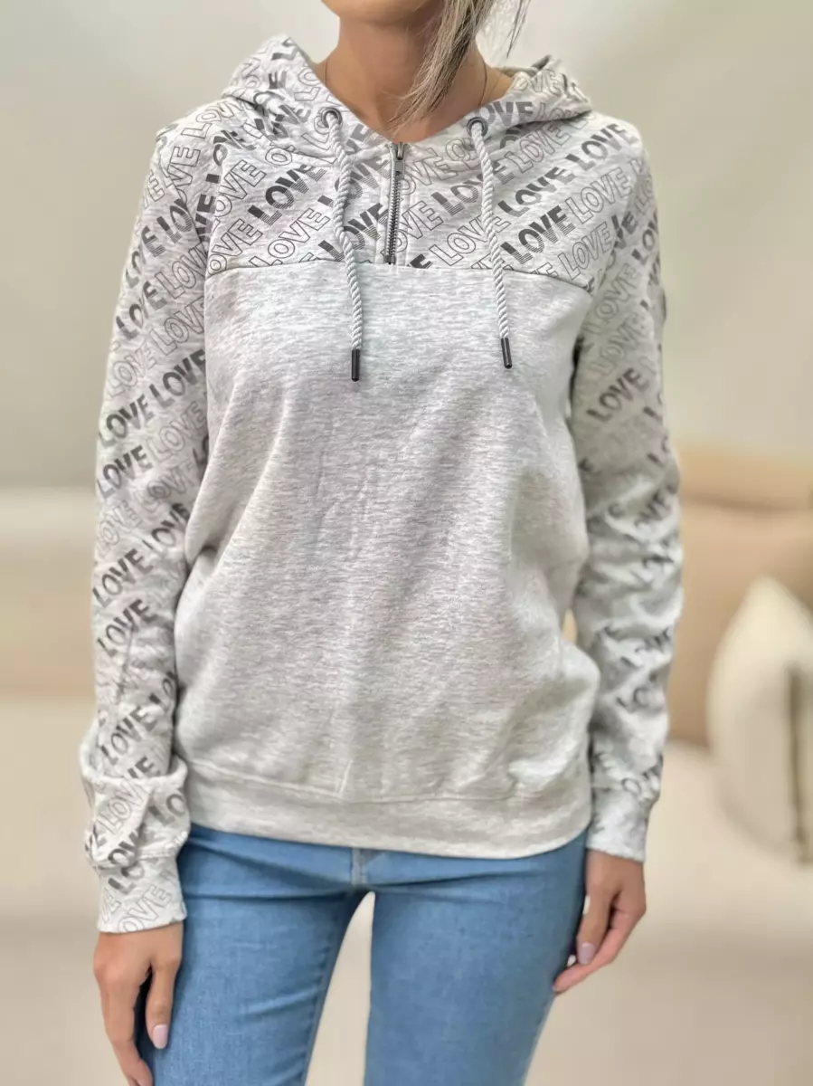 هودی نیم زیپ طوسی روشن