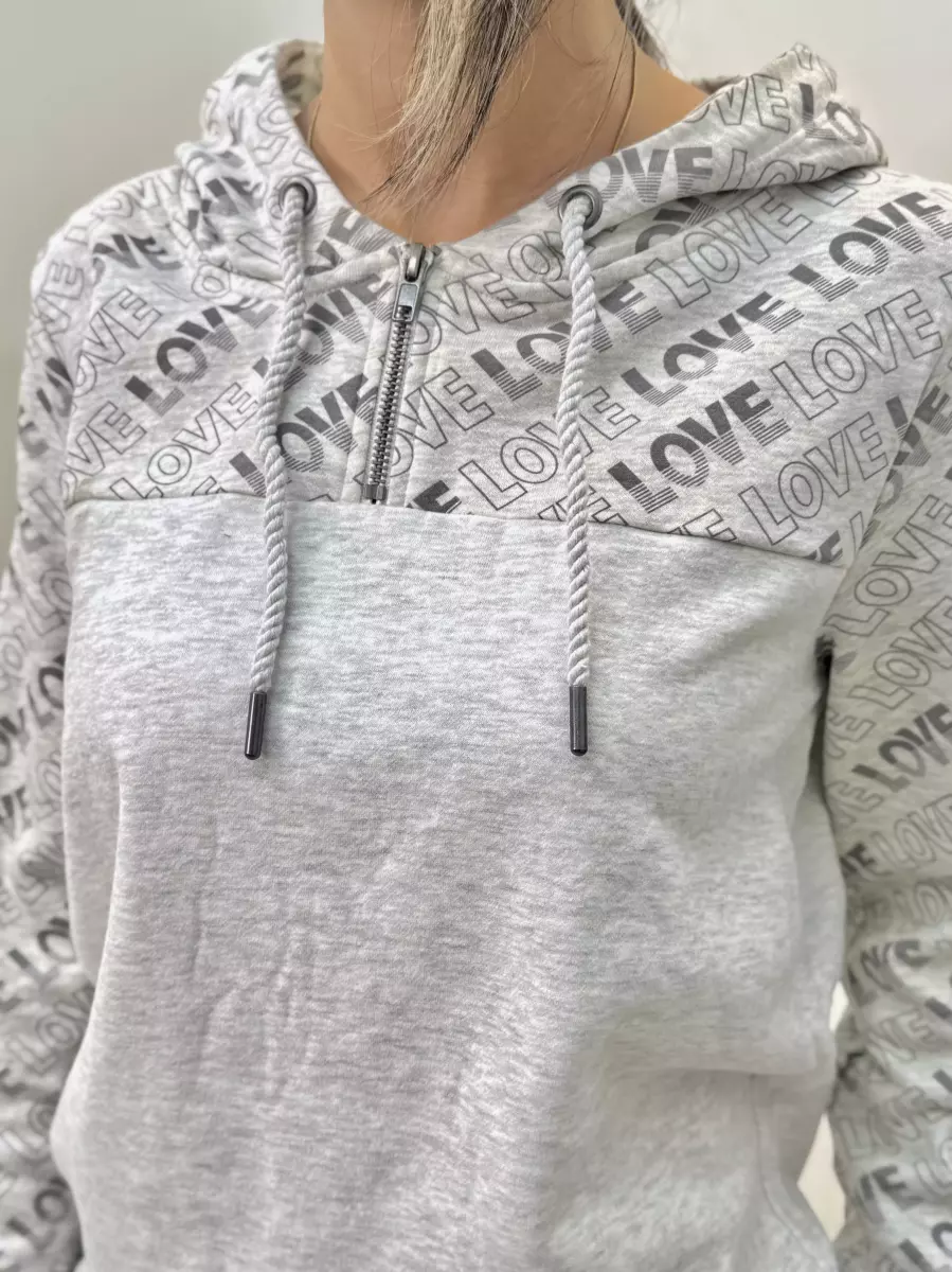 هودی نیم زیپ طوسی روشن