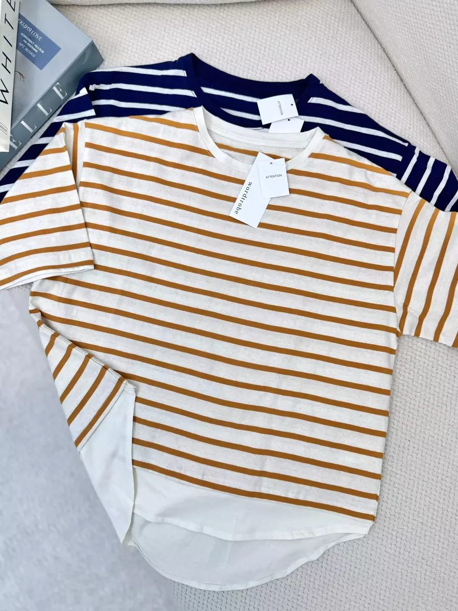 تیشرت باکسی پایین شومیزی راه راه