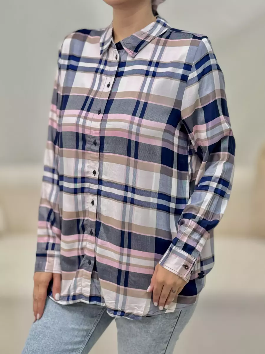 شومیز چهارخانه سرمه ای صورتی