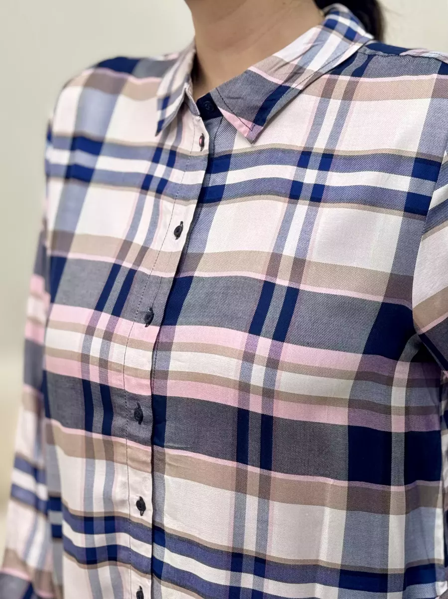 شومیز چهارخانه سرمه ای صورتی