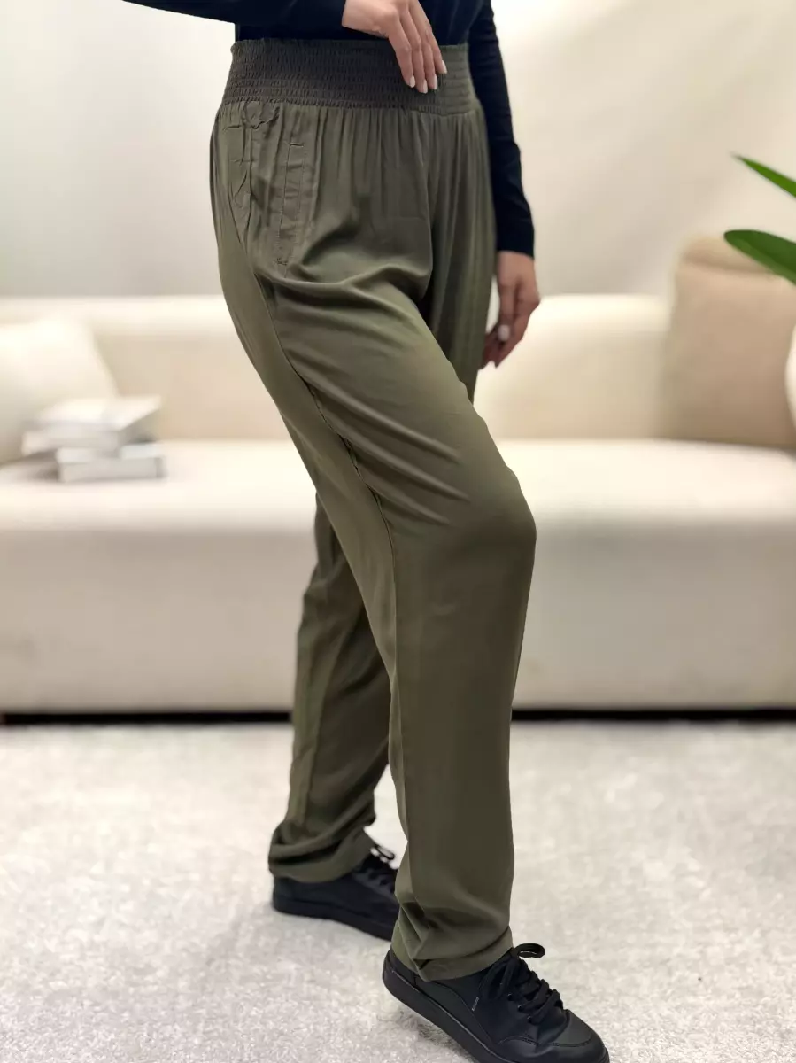 شلوار نخی کمر کشی ساده