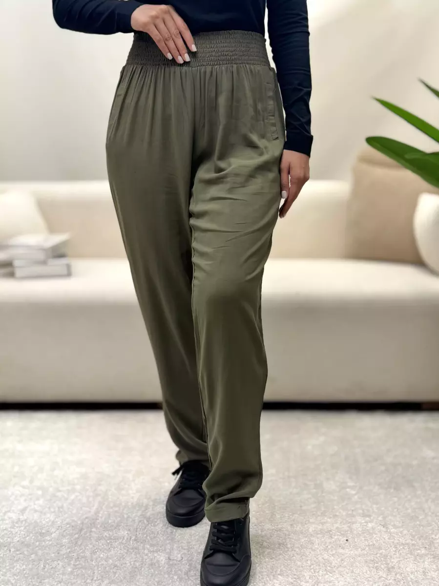 شلوار نخی کمر کشی ساده