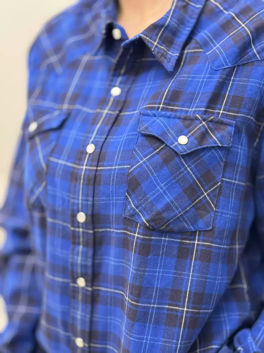 شومیز پشمی چهارخانه آبی تیره