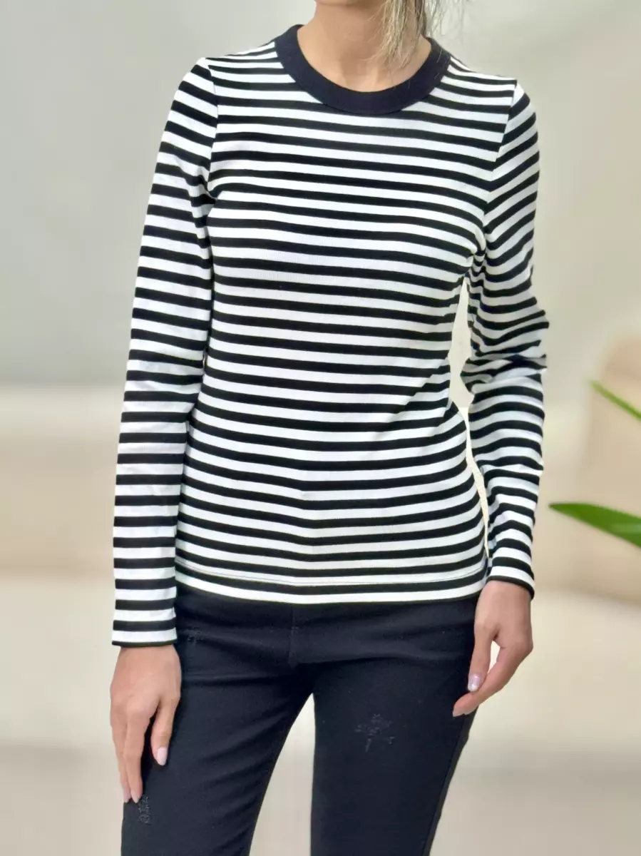 بلوز کبریتی راه راه سفیدمشکی