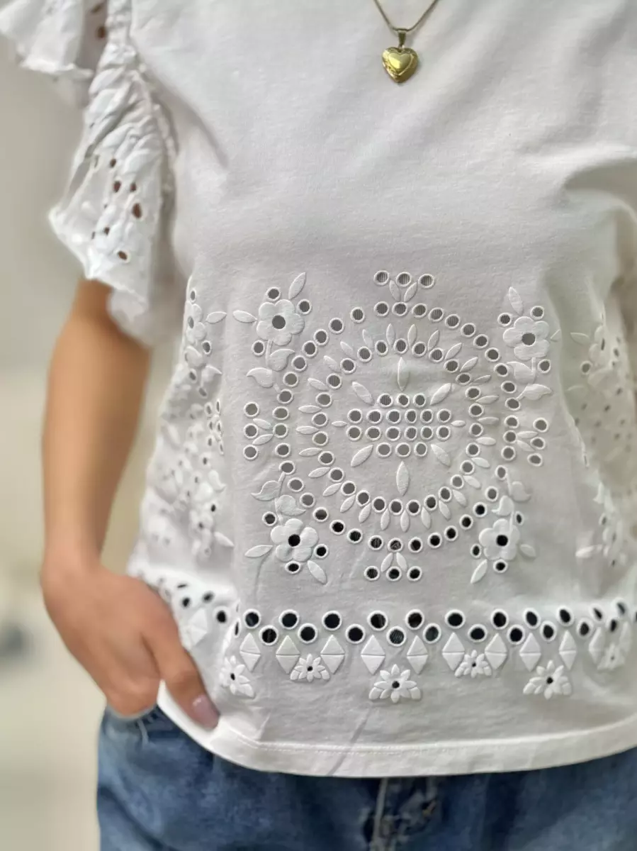 تیشرت خامه دوزی سفید