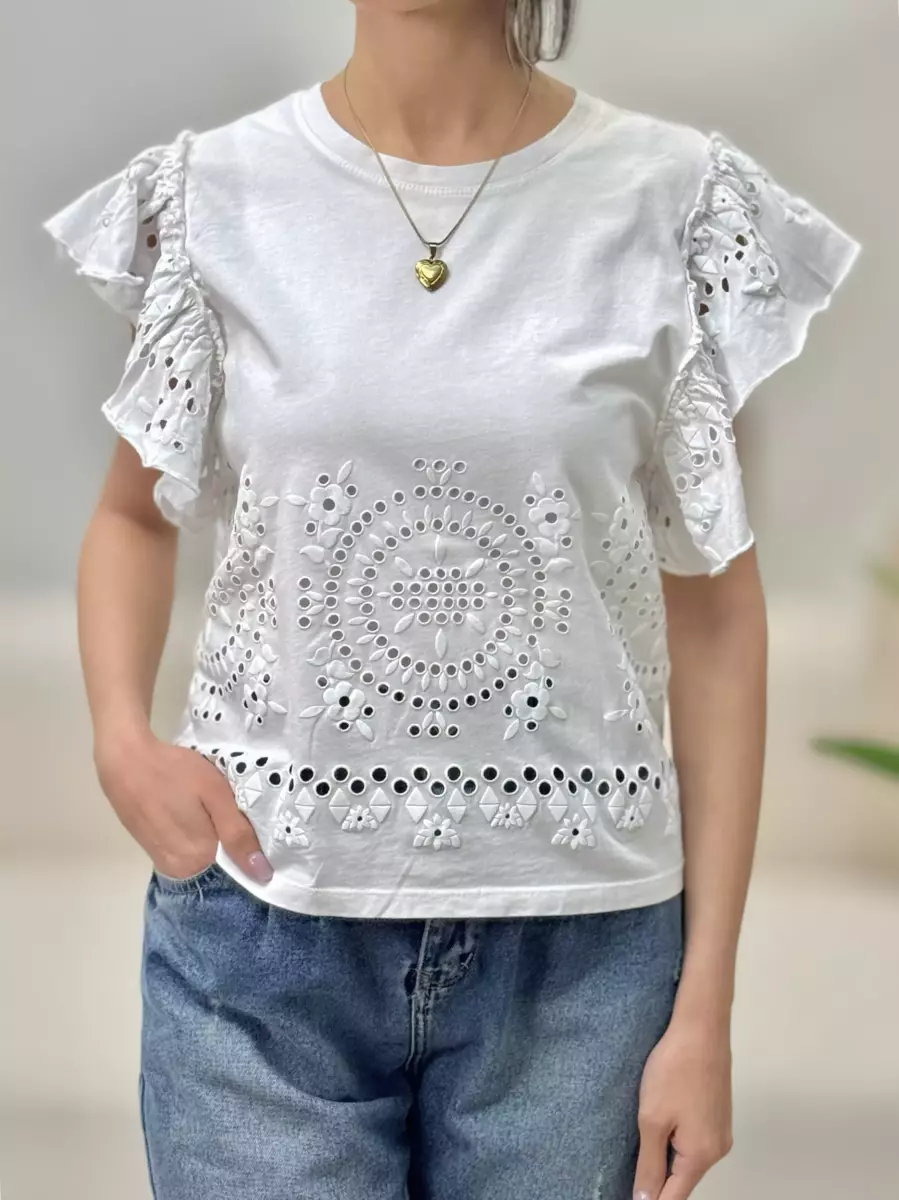 تیشرت خامه دوزی سفید