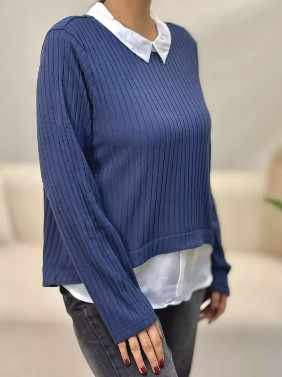 بافت یقه شومیزی سرمه ای