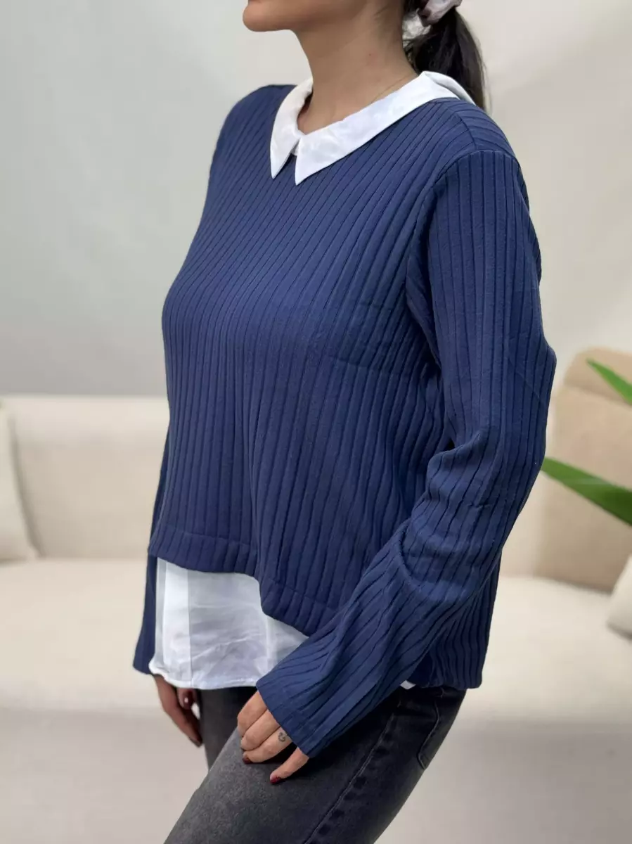 بافت یقه شومیزی سرمه ای