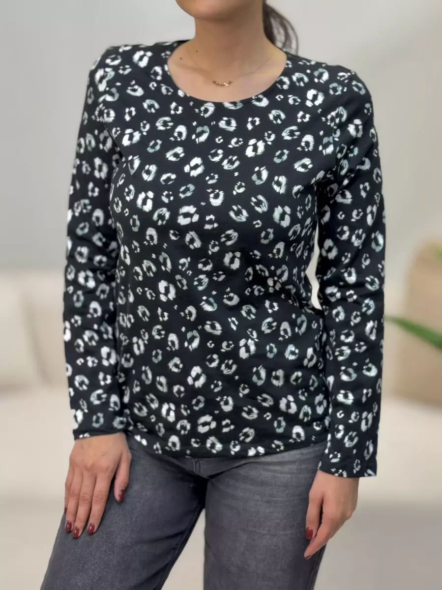 بلوز آستین بلند مشکی پلنگی