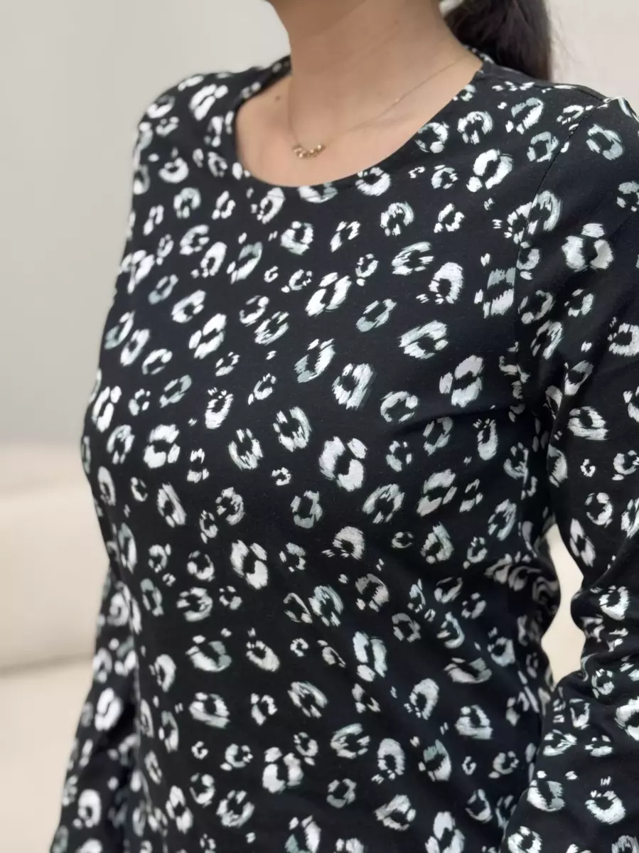 بلوز آستین بلند مشکی پلنگی