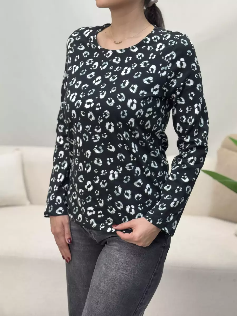 بلوز آستین بلند مشکی پلنگی
