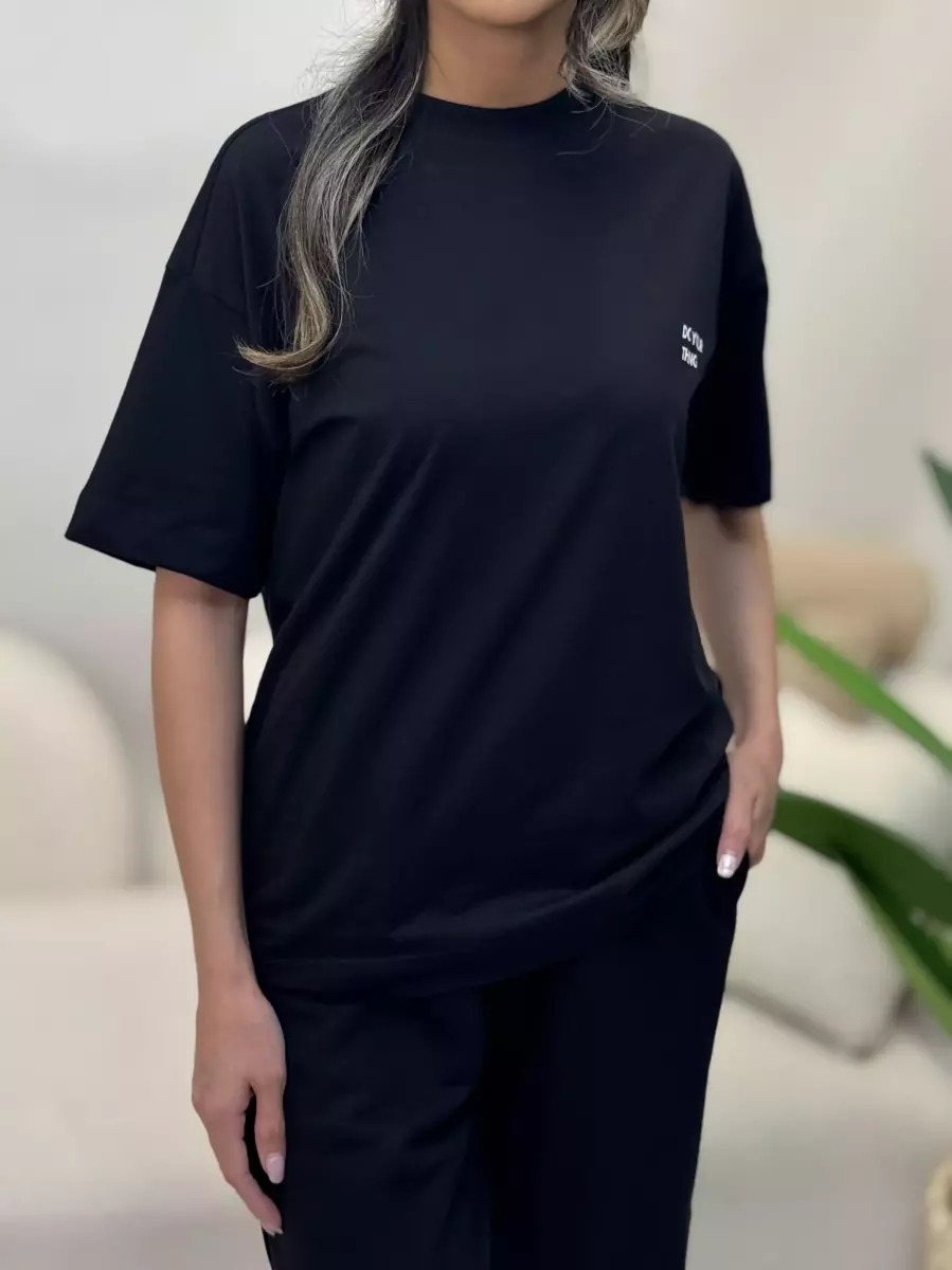 ست تیشرت و شلوار اسلش مشکی