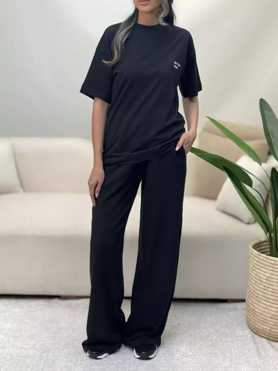 ست تیشرت و شلوار اسلش مشکی