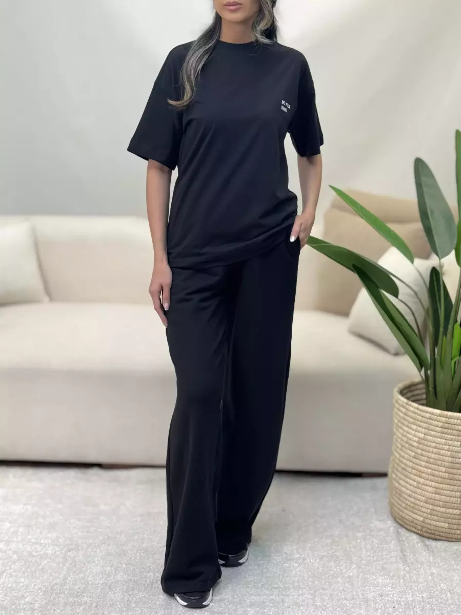 ست تیشرت و شلوار اسلش مشکی