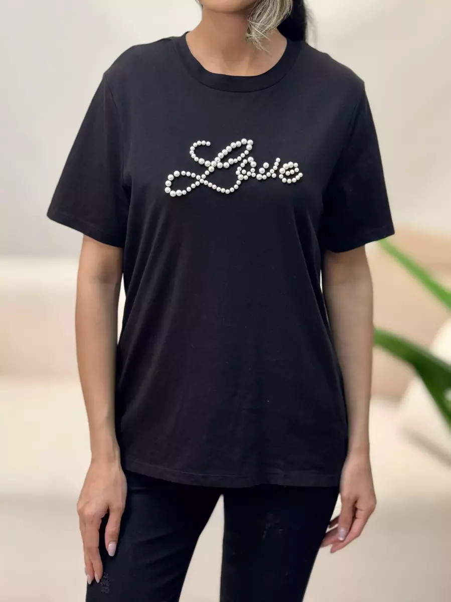 تیشرت مشکی جلو کار شده مروارید